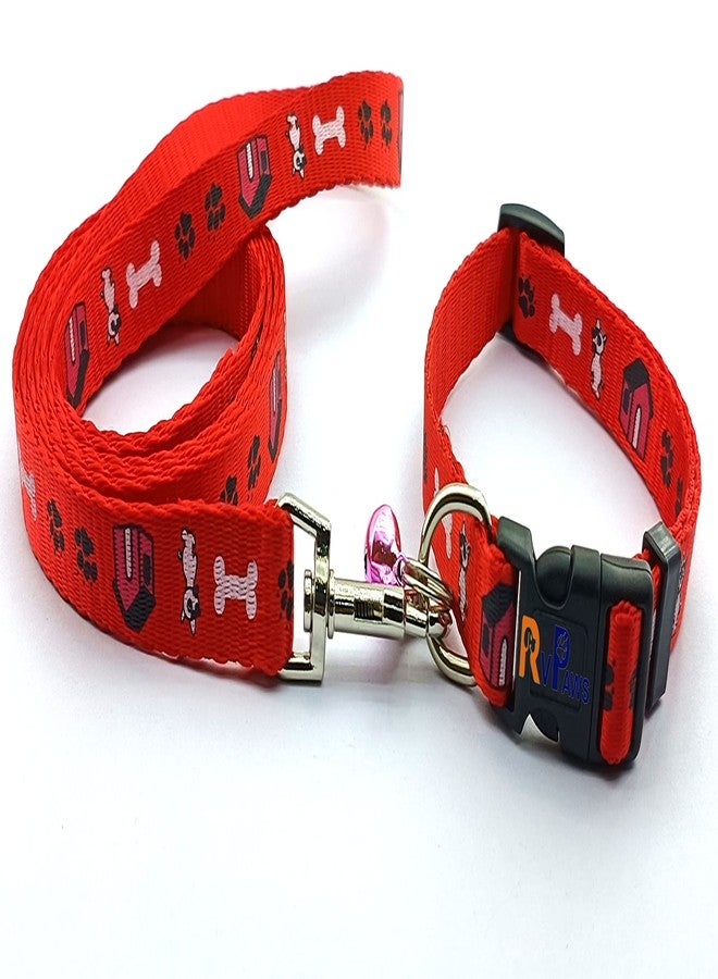 Pups&Pets طقم طوق وحزام ومقود من النايلون مطبوع عليه شكل مخلب/عظمة من Pups&Pets، مقاس 15 مم، مع مشبك سريع الفتح وقابل للتعديل، وحزام رقبة يسمح بالتهوية، مثالي للجراء والكلاب والقطط - أحمر - Image 5